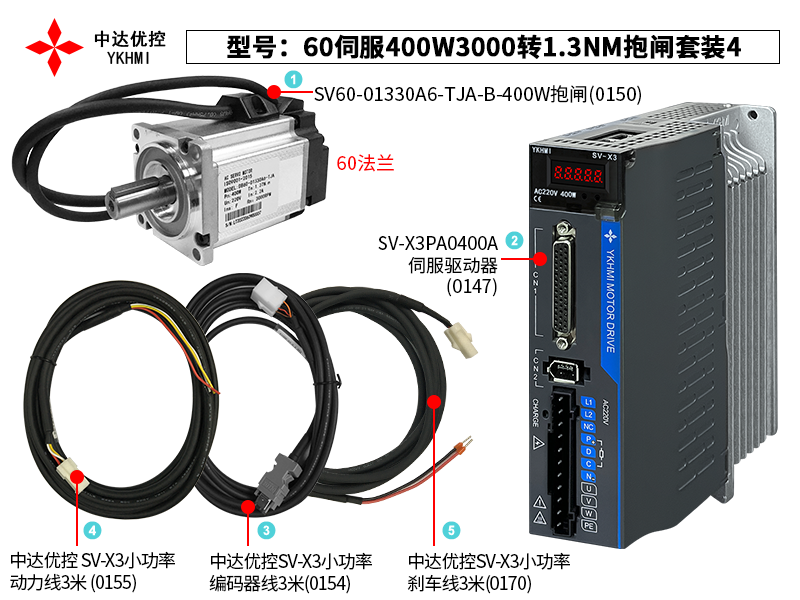60伺服400W3000轉(zhuǎn)1.3NM抱閘套裝4