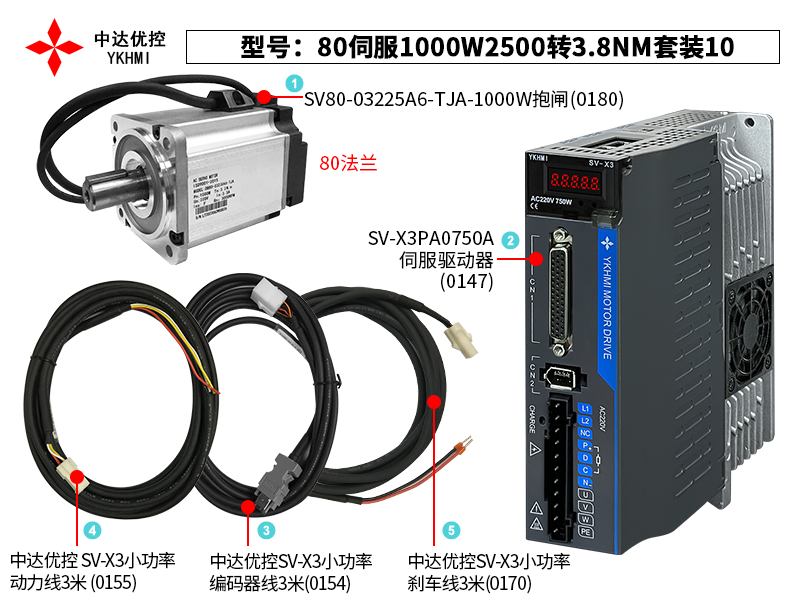 80伺服1000W2500轉(zhuǎn)3.8NM抱閘套裝10