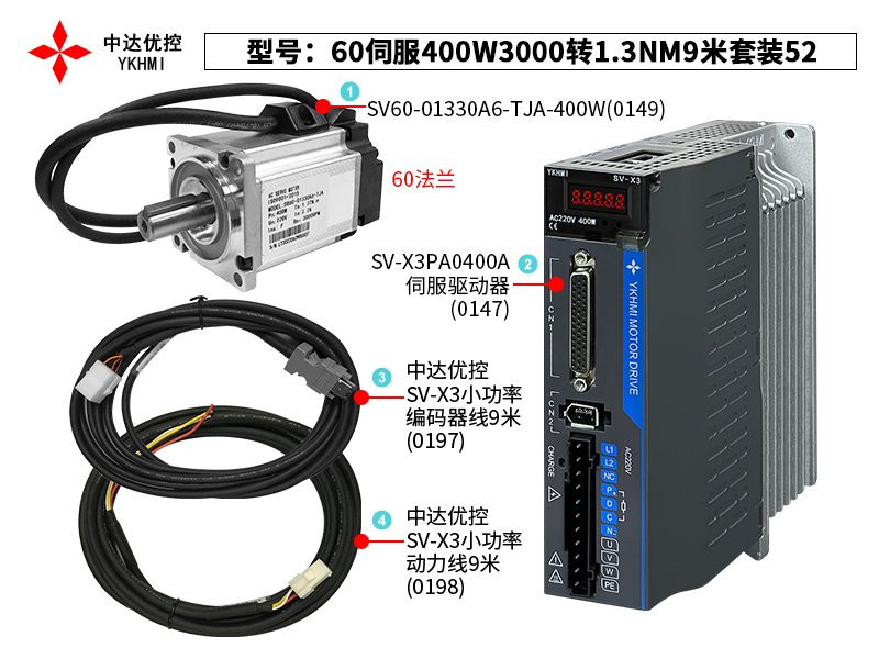 60伺服400W3000轉(zhuǎn)1.3NM9米套裝52(0215)