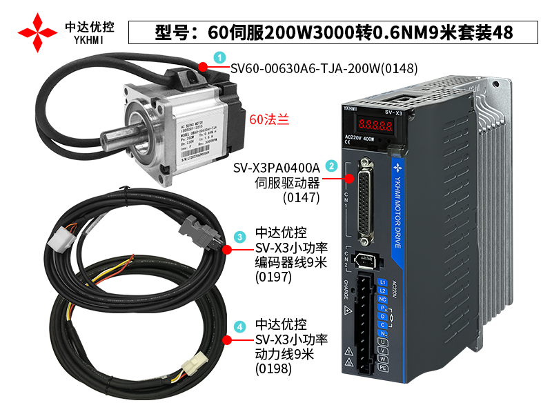 60伺服200W3000轉(zhuǎn)0.6NM9米套裝48(0215)