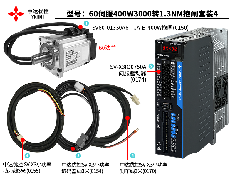60伺服400W3000轉(zhuǎn)1.3NM抱閘套裝4(0174)